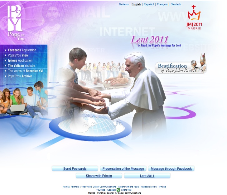 Página principal do site Pope2You