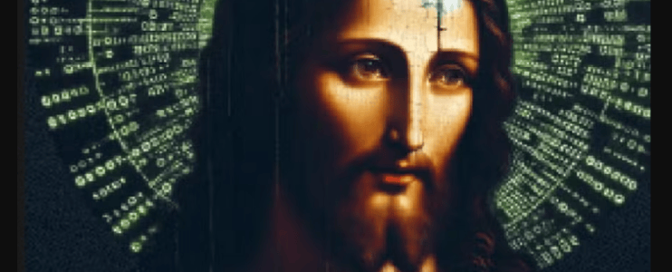 Jesus com aura digital de dados