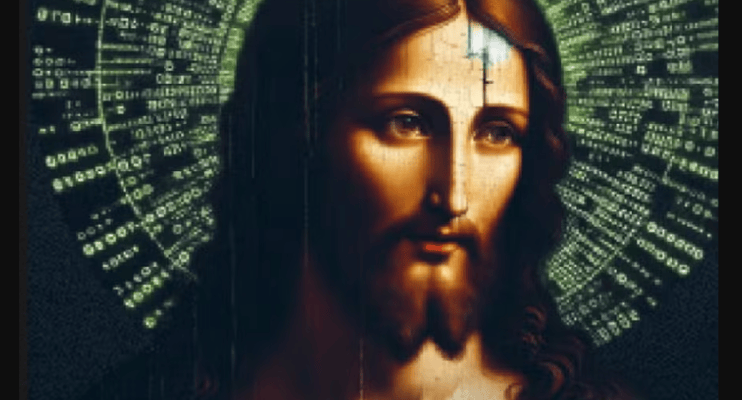 Jesus com aura digital de dados